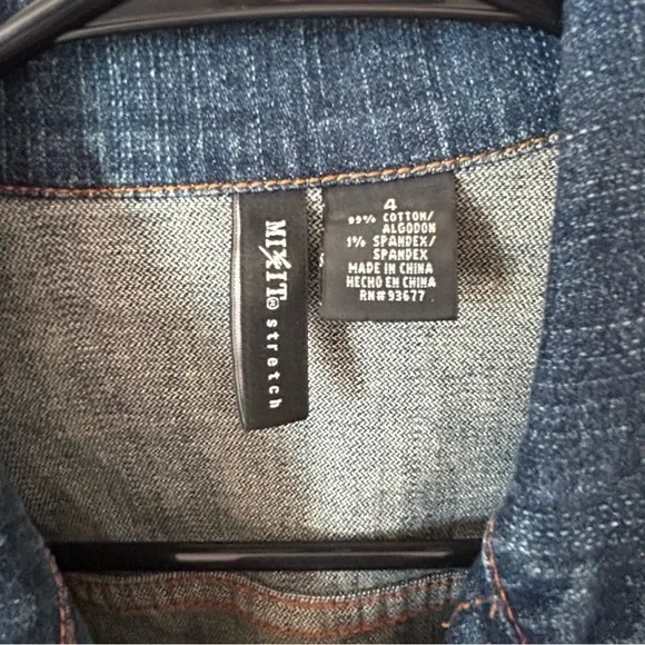 Mixit Cropped Dark Blue Faded Denim Jacket with Jewel Buttons - Picture 3 of 6
